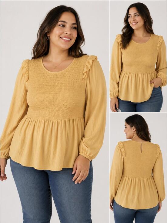 torrid Tops - Torrid Size 0 Mustard Smocked Peplum Blouse Long Sleeve